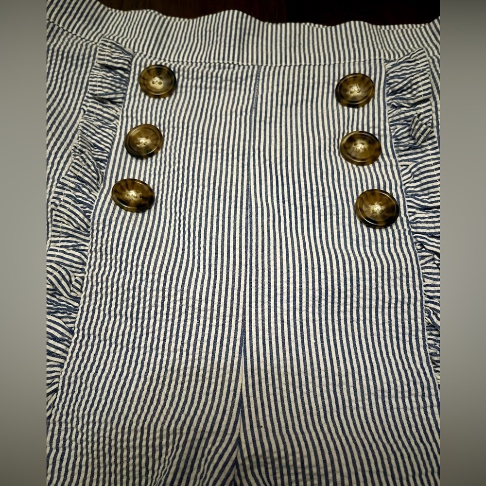 Lauren James Birdie Stripe Ruffle Seersucker Front Shorts SZ:M NWOT - Picture 4 of 11